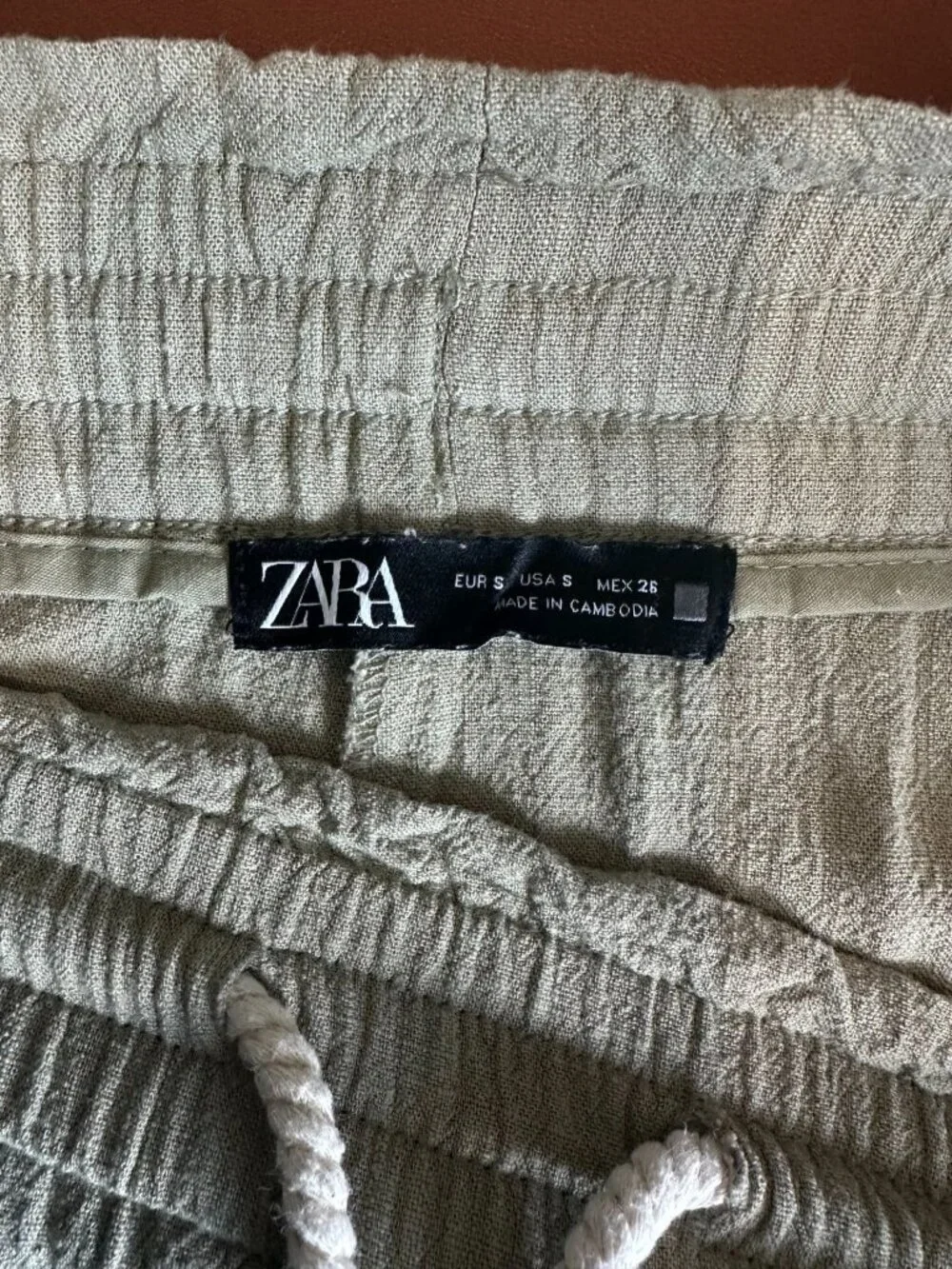 Zara Sage Green Linen Blend Wide Leg Drawstring Pants Size S
